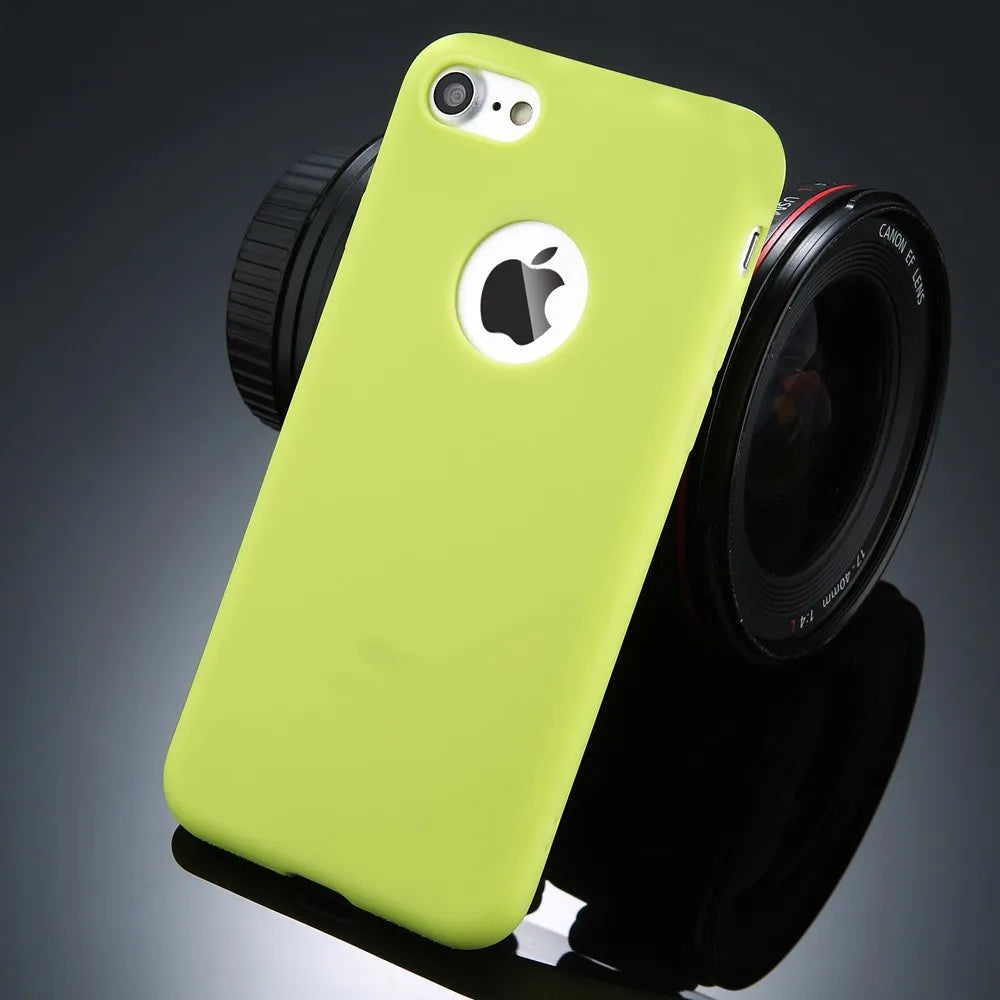 Soft silicon TPU iPhone case in candy colours like pink and navy blue, showing slim 0.5cm thickness and full coverage for back and sides.