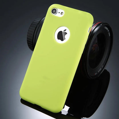Soft silicon TPU iPhone case in candy colours like pink and navy blue, showing slim 0.5cm thickness and full coverage for back and sides.