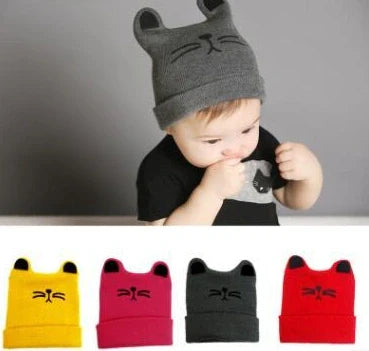 Cotton baby hat with cat ears for infants aged 6-36 months in grey colour