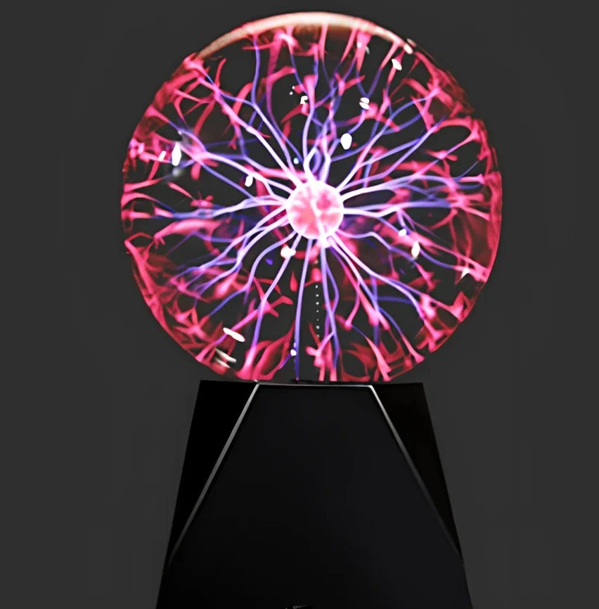 Plasma ball lightning ball with glass spherical shell showing colourful linear light and interactive touch response