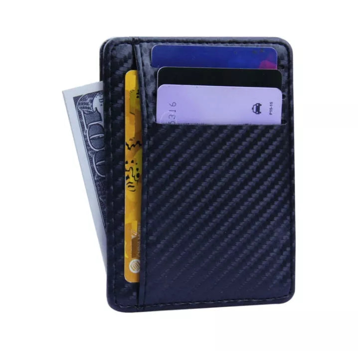 Slim RFID-blocking PU leather wallet for men with carbon fiber design