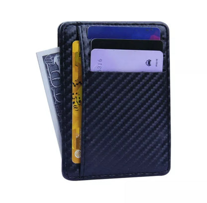 Slim RFID-blocking PU leather wallet for men with carbon fiber design