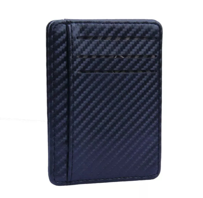 Slim RFID-blocking PU leather wallet for men with carbon fiber design