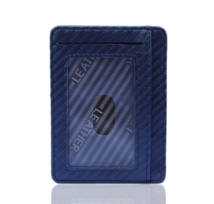 Slim RFID-blocking PU leather wallet for men with carbon fiber design