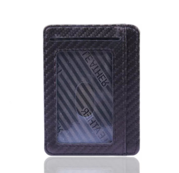 Slim RFID-blocking PU leather wallet for men with carbon fiber design
