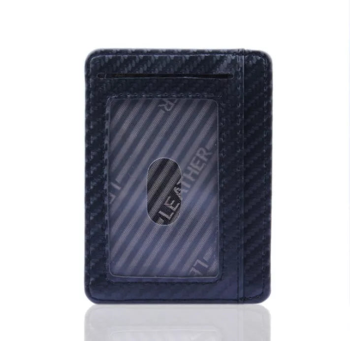 Slim RFID-blocking PU leather wallet for men with carbon fiber design