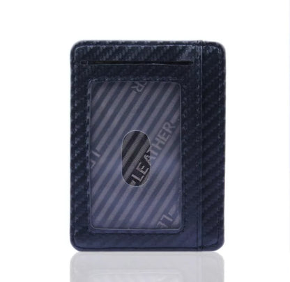 Slim RFID-blocking PU leather wallet for men with carbon fiber design
