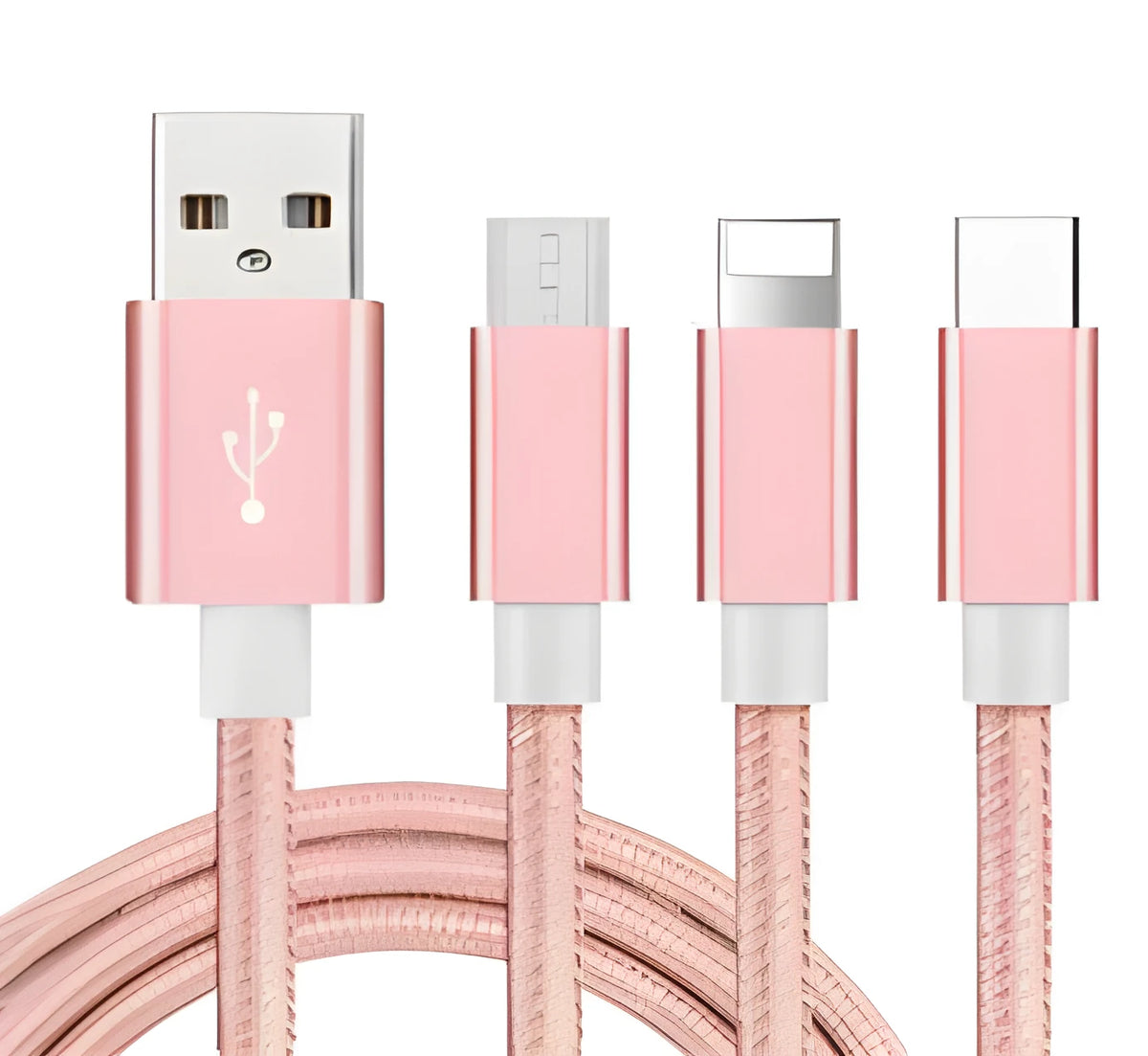 Nylon woven USB charging cable in gold, rose, or silver, 1m 2m 3m lengths, for iPhone Android Type-C