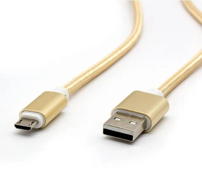 Nylon woven USB charging cable in gold, rose, or silver, 1m 2m 3m lengths, for iPhone Android Type-C