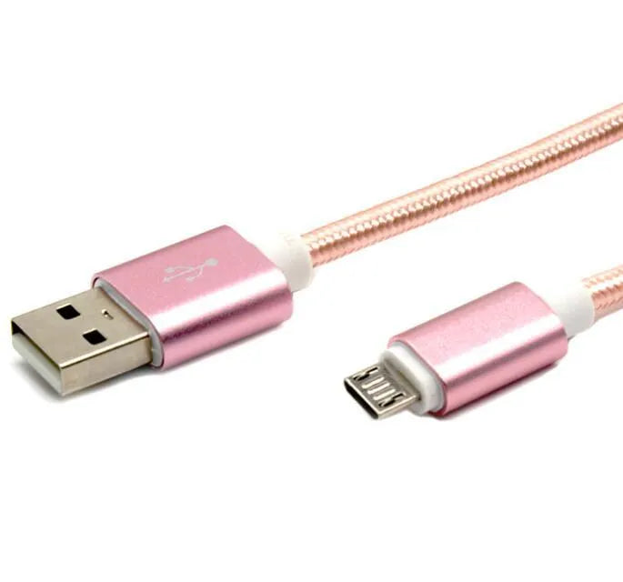 Nylon woven USB charging cable in gold, rose, or silver, 1m 2m 3m lengths, for iPhone Android Type-C