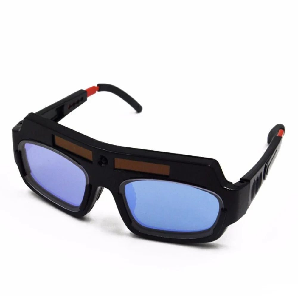 Solar auto-darkening welding glasses with reinforced lens and anti-scraping coating