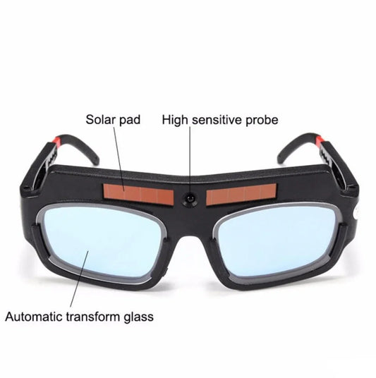 Solar auto-darkening welding glasses with reinforced lens and anti-scraping coating