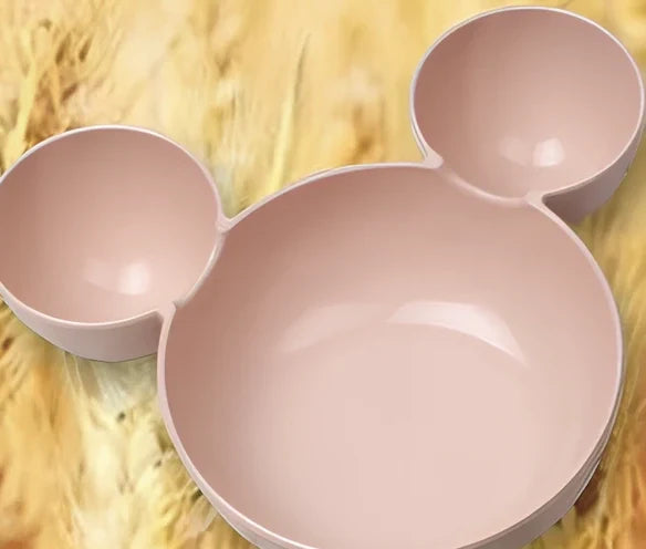 Mickey cartoon wheat straw children's bowl set with pink 21.5 cm bowl, spoon, fork, chopsticks - BPA-free biodegradable kids meal kit