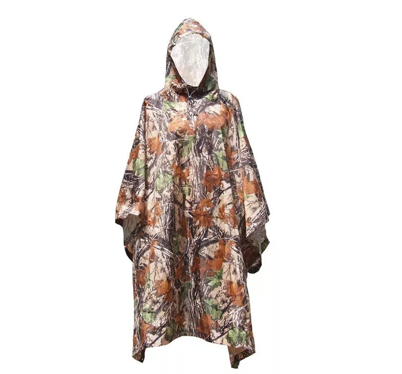 Jungle camouflage raincoat for outdoor hiking and climbing, lightweight and water-resistant