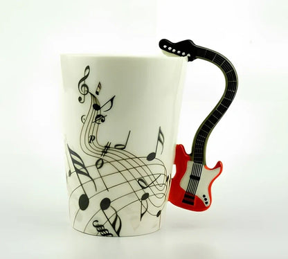 Ceramic music mug with violin-shaped handle showing 240ml capacity and smooth glazed interior