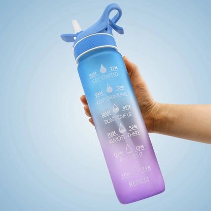 Innovative sports water bottle with one-touch opening, anti-choking straw, and time-marking feature for convenient hydration