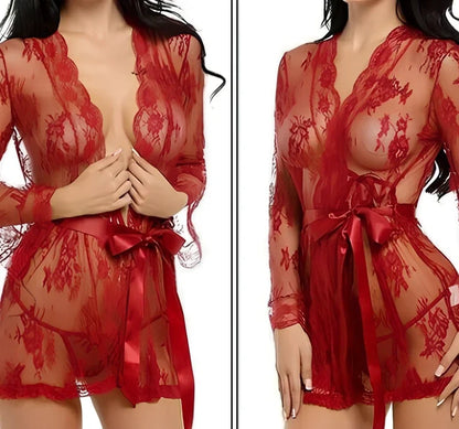 Black strappy nightdress and full-length polyester bathrobe set for sizes M to 5XL, lightweight at 300g with adjustable straps