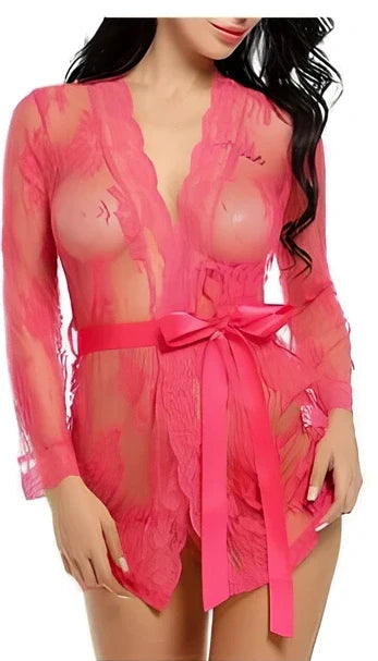 Black strappy nightdress and full-length polyester bathrobe set for sizes M to 5XL, lightweight at 300g with adjustable straps