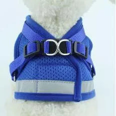 Reflective mesh dog harness and leash set in black, red, blue, and gray