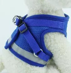 Reflective mesh dog harness and leash set in black, red, blue, and gray