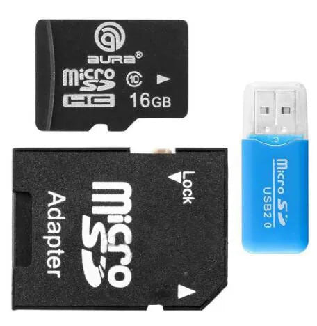 White Mini USB card reader with both a microSD and an SD card inserted into its dual slots.