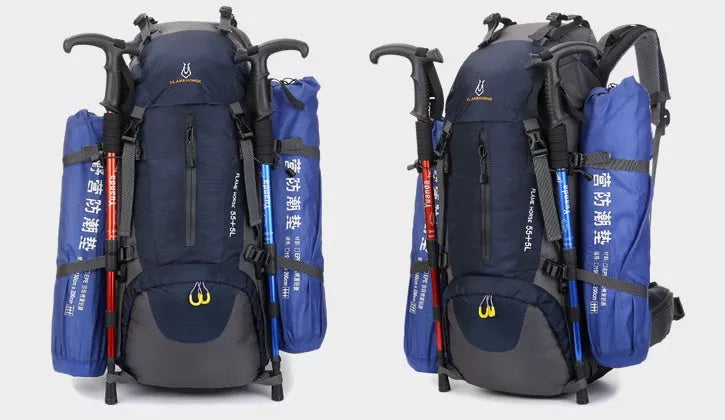 60L waterproof nylon mountaineering backpack in multiple colors for outdoor adventures