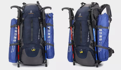 60L waterproof nylon mountaineering backpack in multiple colors for outdoor adventures