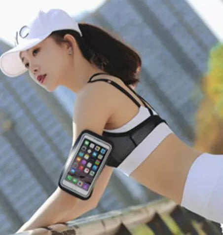 Adjustable outdoor phone arm band with full touch screen access in multiple colors
