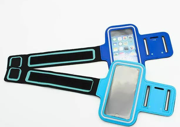Adjustable outdoor phone arm band with full touch screen access in multiple colors