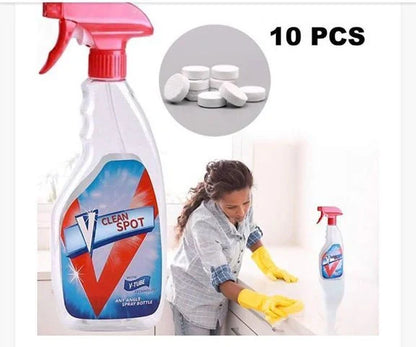 Effervescent spray cleaner bottle for automotive glass cleaning