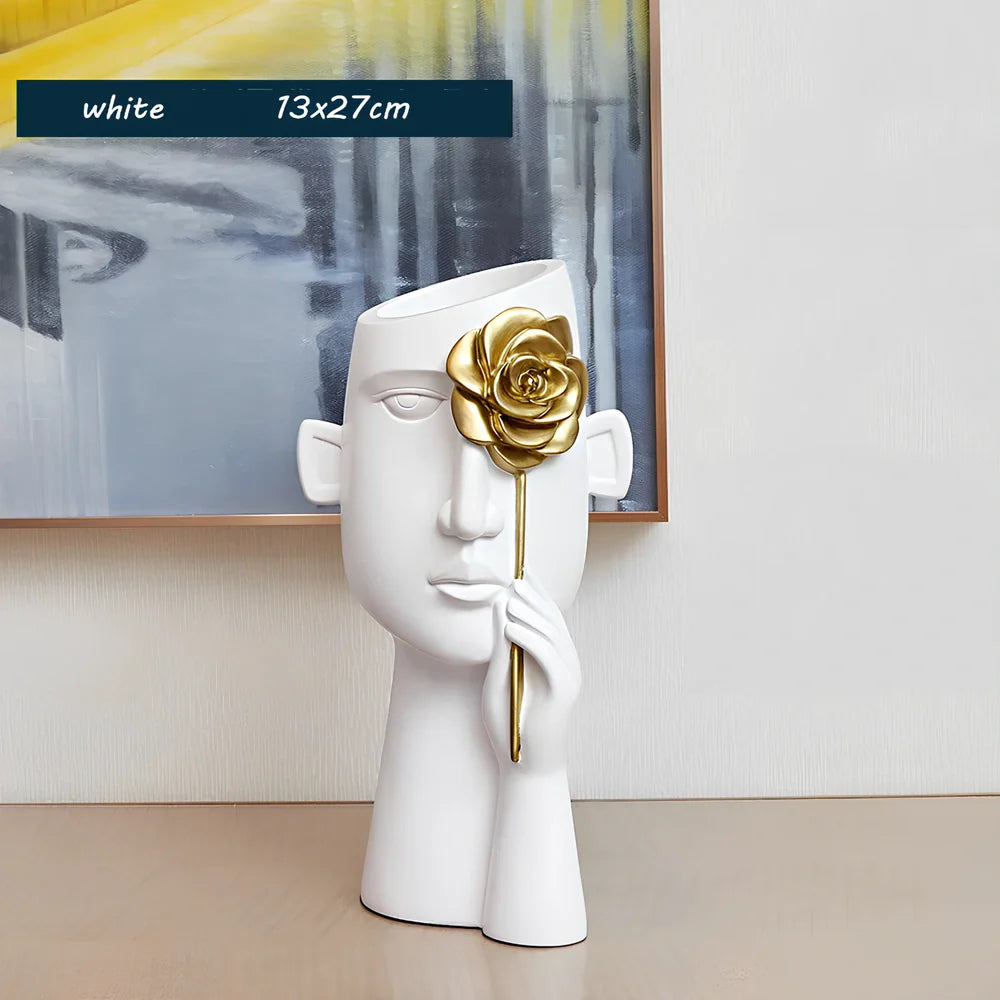 Creative art vase with body shape design in black and white colours, modern resin home decoration