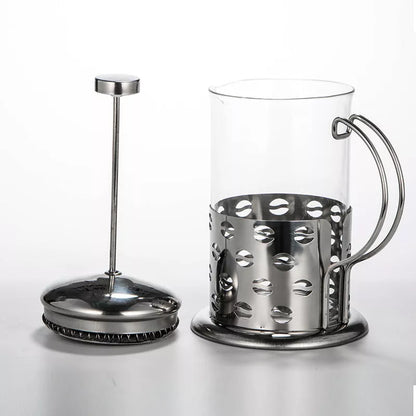 Hand-washing coffee pot with stainless steel and glass in bean pattern design