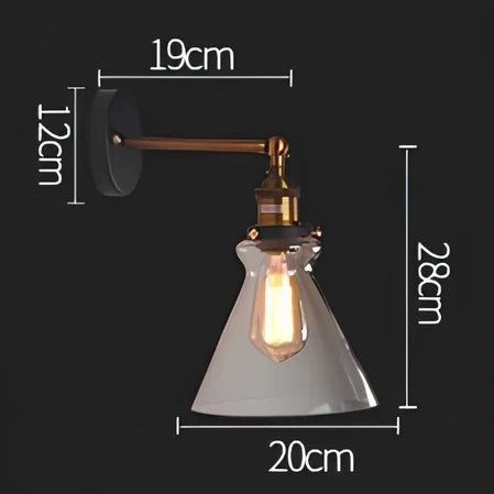 Vintage industrial wall lamp with glass body and adjustable lighting settings