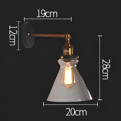 Vintage industrial wall lamp with glass body and adjustable lighting settings