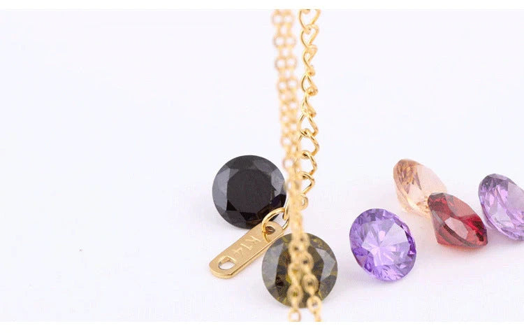 8 colors diamond titanium steel necklace with replaceable gems in silver and gold finishes