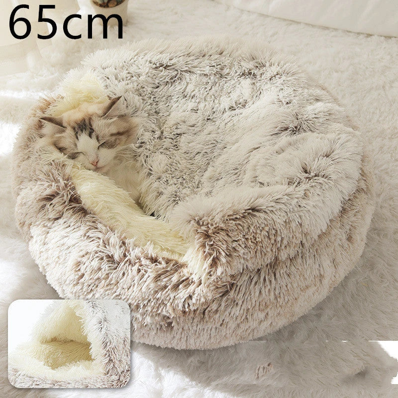 Cozy pet bed with plush and warm fabric for cats and dogs