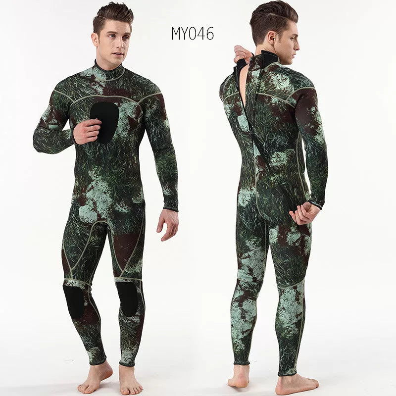 Men's 3MM neoprene diving suit with camouflage pattern for cold water diving