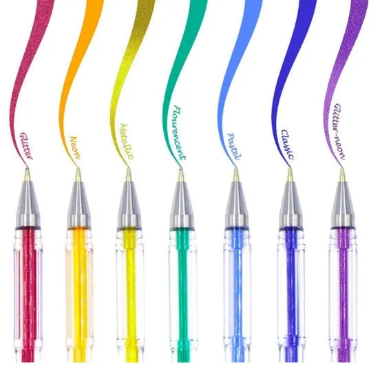 Colour gel pen set with 2.2mm large inner diameter for vivid ink flow and smooth writing, available in 25-piece or 50-piece bulk packs for students, office, and home use.