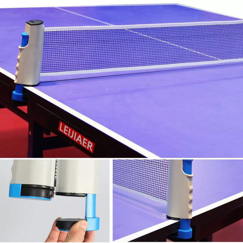 Retractable and portable table tennis racket set with anti-adhesive rubber, includes rackets, balls, net, and bag