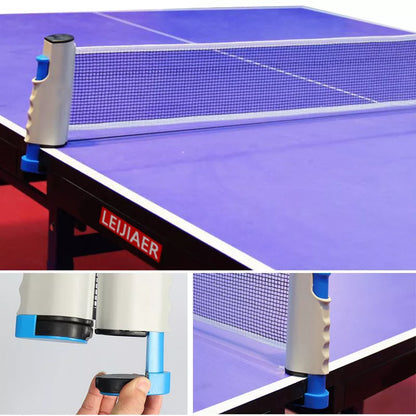 Retractable and portable table tennis racket set with anti-adhesive rubber, includes rackets, balls, net, and bag