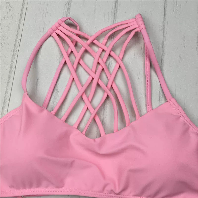 Pink Bandage Cut-Out Halter Bikini for women with unique design and durable fabric