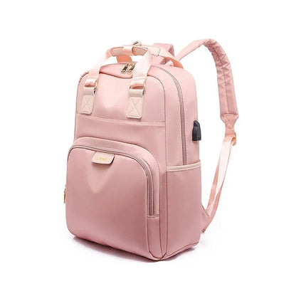 Oxford cloth shoulder fashion backpack, medium 20-35L, 15.6 inch size option, black or pink, multi-pocket interior