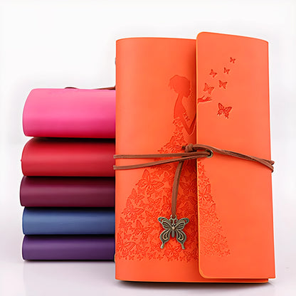 Loose leaf diary with kraft paper pages, 8 x 12.5 cm, available in lake blue, pink, purple, red, wine red, and yellow