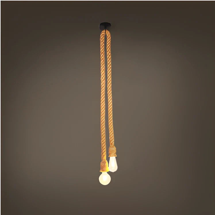 Industrial hemp rope chandelier with LED lighting and grass vine construction in retro design