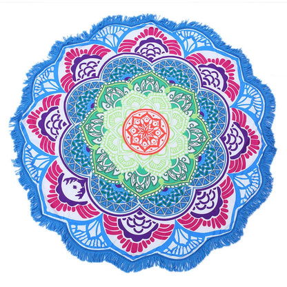 Round printed polyester towel mat for beach, yoga, and home decor with vibrant 3D patterns