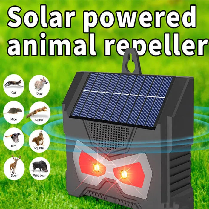 Black animal-shaped solar ultrasonic outdoor pest repeller with charging cable