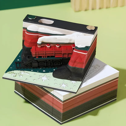 3D carved Qingshui Temple sticky notes pad with Christmas train cover design
