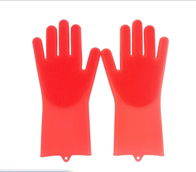 FDA food grade silicone kitchen cleaning gloves with orange colour and 357mm length