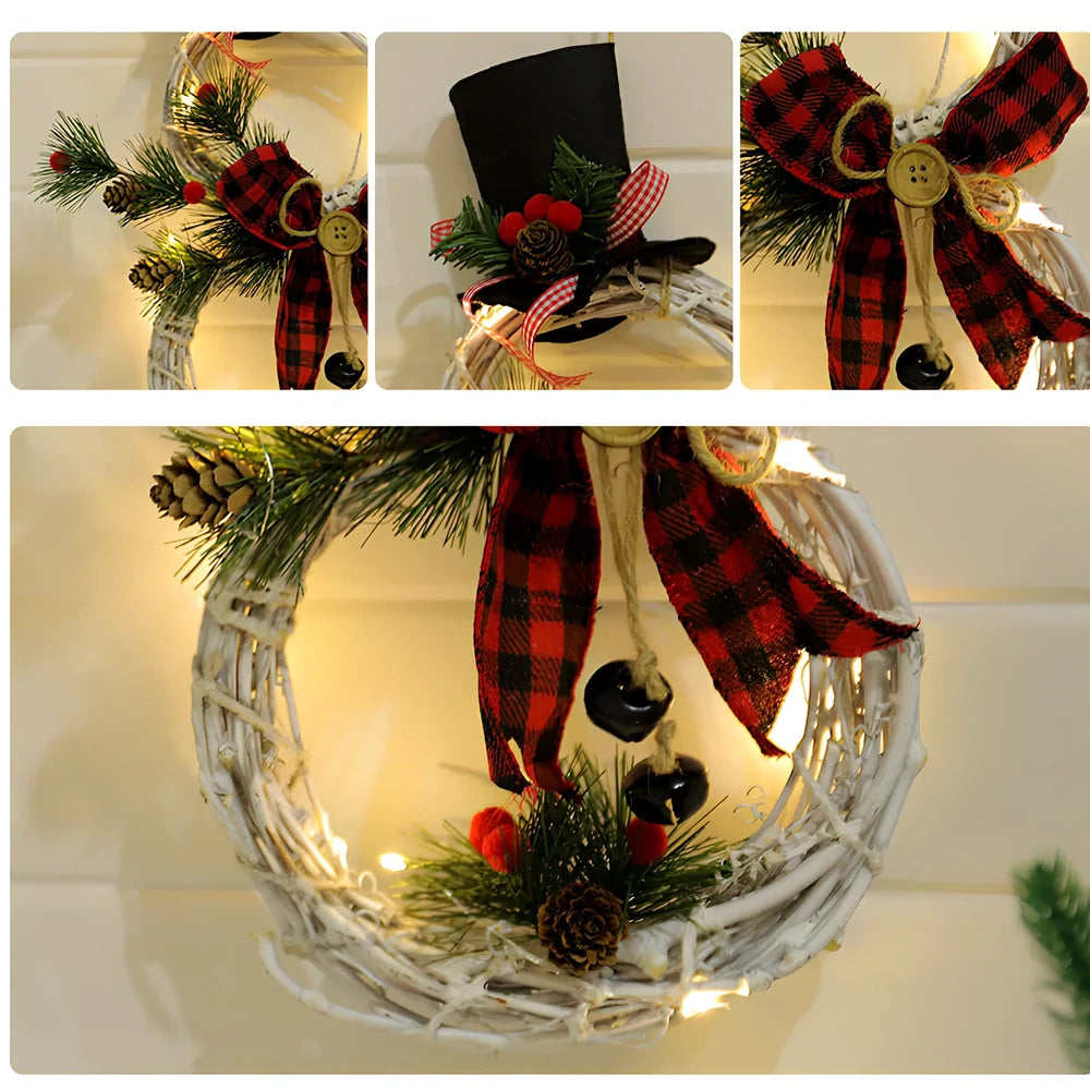 Black-white and red-black Christmas wreath pendant LED lights garland measuring 40cm by 21cm with battery compartment