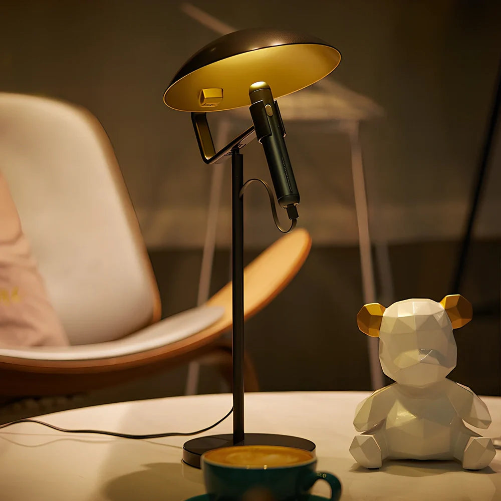 Grey metal USB LED desk lamp with 45cm height and push button switch for study lighting